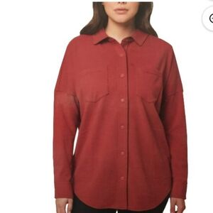 NEW Mondetta Ladies' Cozy Warm Fleece Button Up Shirt Jacket  Red Size Large